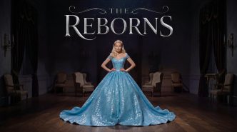 Promotional poster for The Reborns showing a woman in a sparkling blue ball gown center stage.