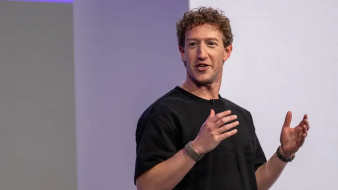 Male speaker in a black T‑shirt gesturing with hands while presenting on stage against a light backdrop.