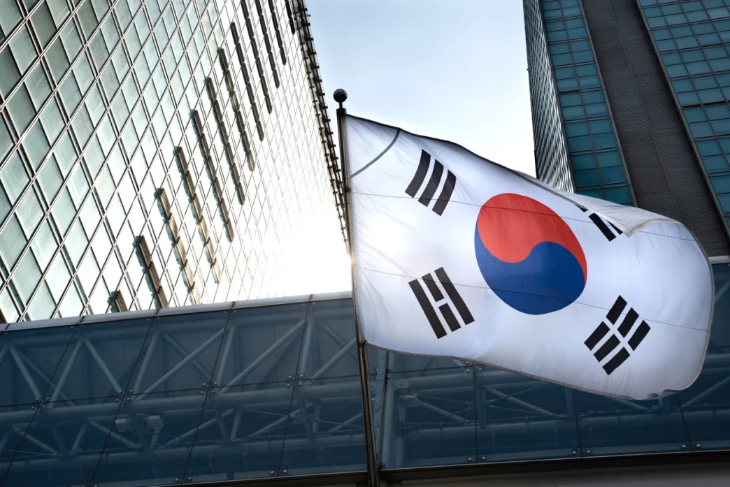South Korean flag outside office towers